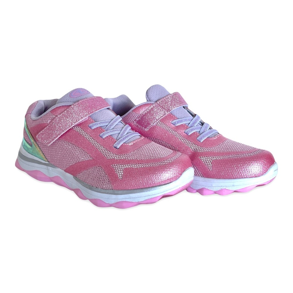 GIRLS ATHLETIC WORKS Size 4 TWINKLE GLITTER SPARKLES PINK RUNNING SNEAKERS
